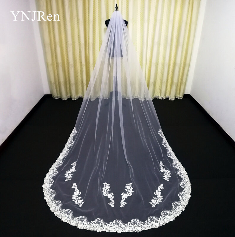 3M One Layer Lace Edge White Ivory Cathedral Wedding Veil Bridal Veil  Wedding Accessories with Metal comb Veu de Noiva