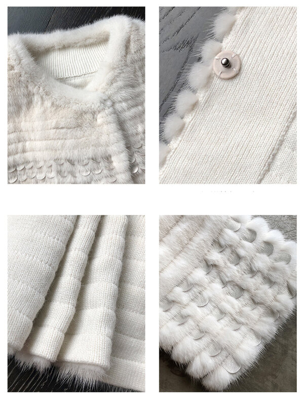 HDHOHR 2023 고품질 니트 밍크 모피 코트, 천연 밍크 모피 재킷, 스팽글 장식, 겨울 여성 모피 파커 패션
