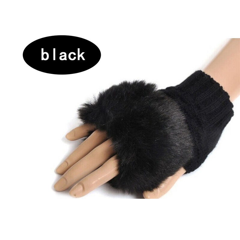 1 Pair Women Winter Warm Gloves Sexy Faux Rabbit Fur Hand Wrist Warmer Fingerless Knitting Gloves