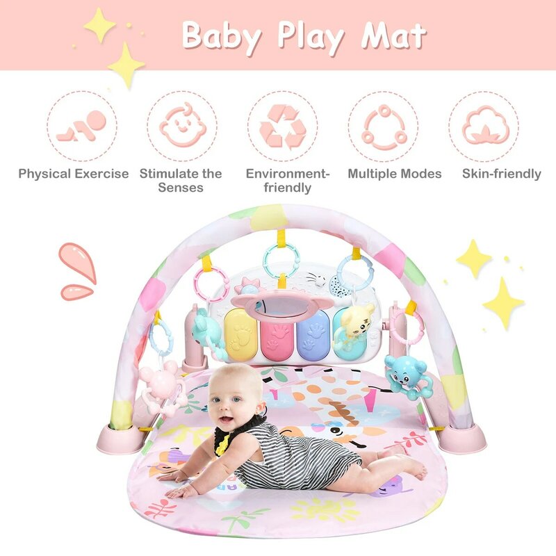 Baby Gym Play Mat 3 in 1 Fitness Music & Lights Fun Piano Activity Center Pink