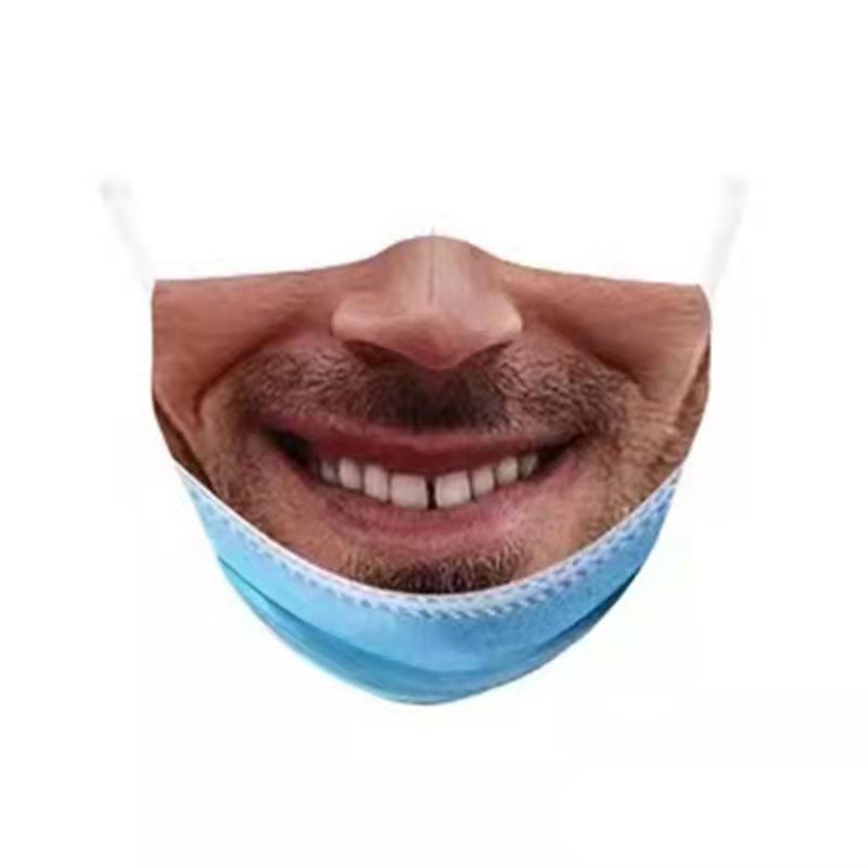 1pc Mask Simulation Face Pattern Funny Expression Parodies Creative Male 3D Personality Mask Protection Disposable Mask