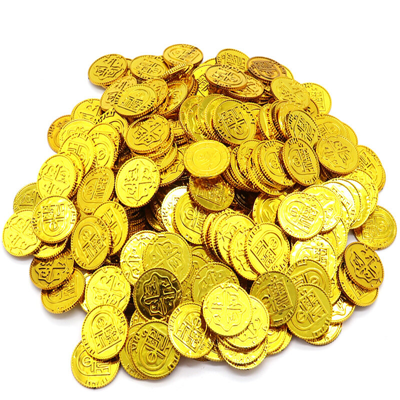 Moneda de oro pirata español, juego de monedas de plástico, fichas de dinero, juguetes de decoración, 3,5x3,5 cm, 100 piezas