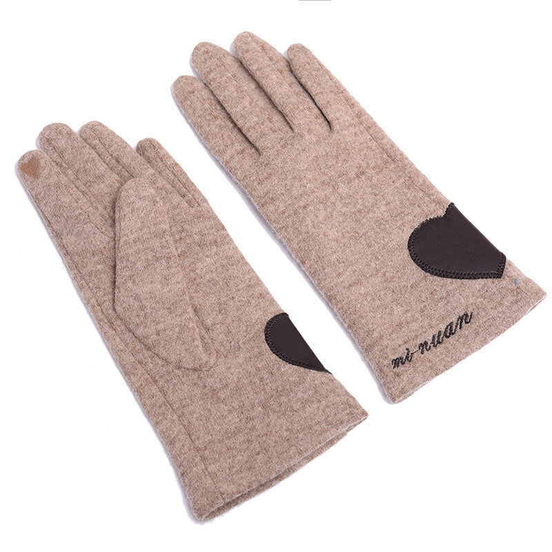 女性の冬の薄片は暖かいタッチスクリーングローブカシミアブレンド防風サイクリング女性の心女性の手袋を保ちます