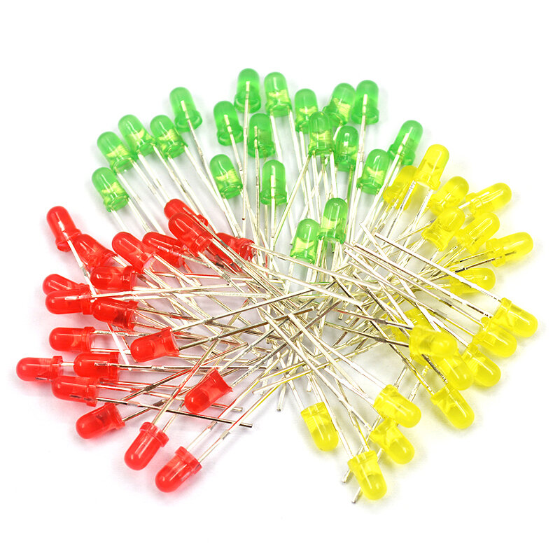 100 peças 3mm luz de led kit diy conjunto de leds diodo emissor de luz branco amarelo vermelho verde azul 5 tipos x 20 peças = 100 peças