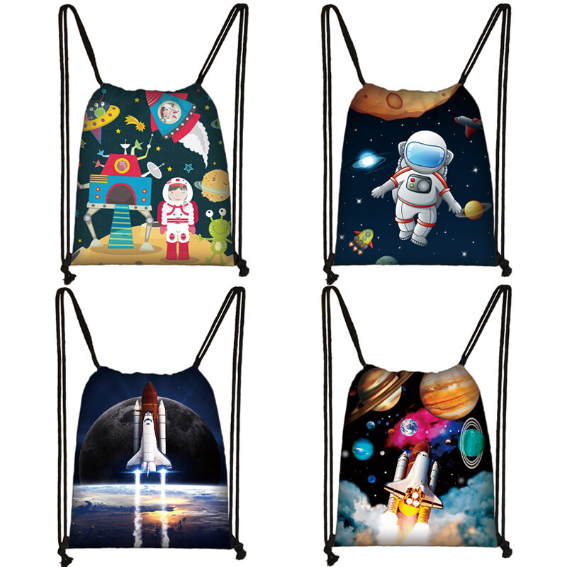 Сумка на шнурке для девочек и мальчиков-подростков, дорожный рюкзак с рисунком астронавта, ракеты, космического корабля, Детская сумка для книг, Подарочная сумка для покупок