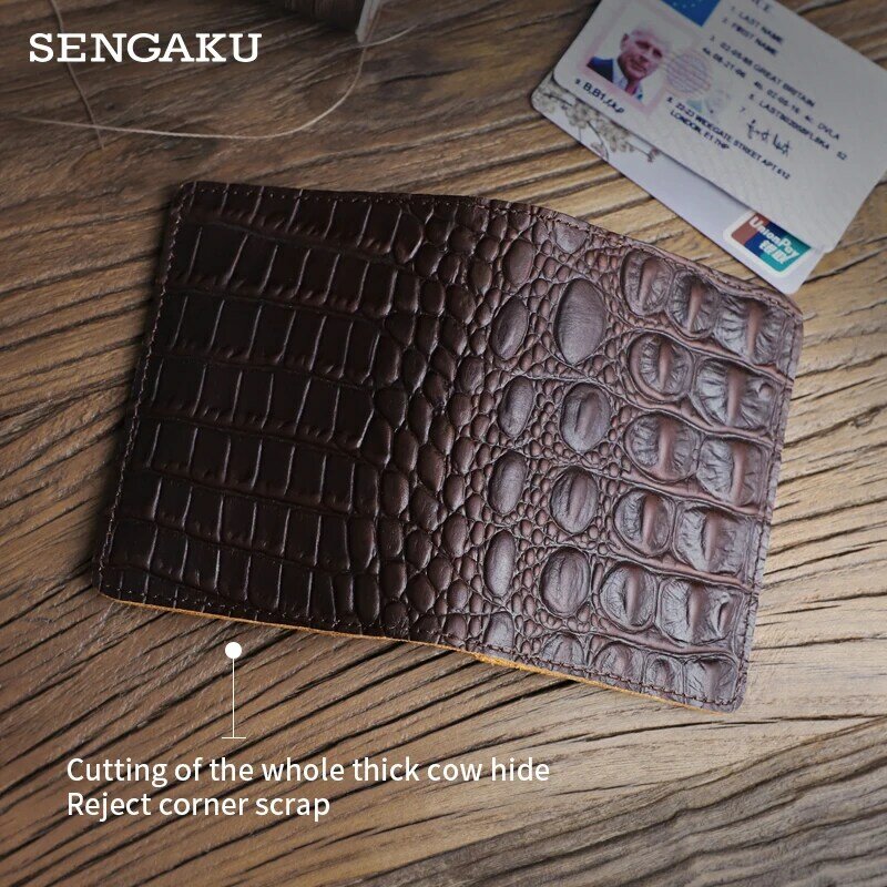 Carteira masculina de couro genuíno artesanal crocodilo padrão carteira curta com 4 slots de cartão de crédito dinheiro saco