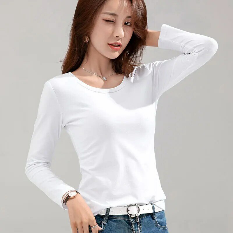MRMT-camiseta feminina de manga comprida, fina blusa branca, camiseta feminina, nova marca, 95% algodão, 2022