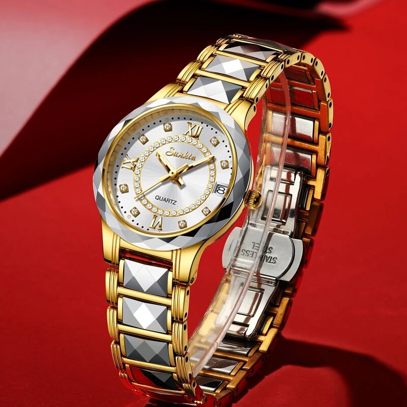 Sunkta 2021new moda feminina relógios senhoras marca superior luxo à prova dtungsten água relógios de quartzo relógio feminino tungstênio aço amor presente