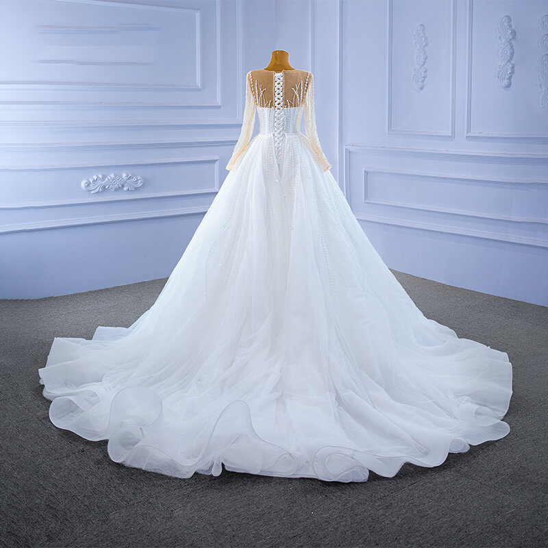 Rsm67315 fishtail branco vestido de casamento 2021 novo frisado miçangas de metal lantejoulas manga longa rendas sexy apertado festa evento vestido