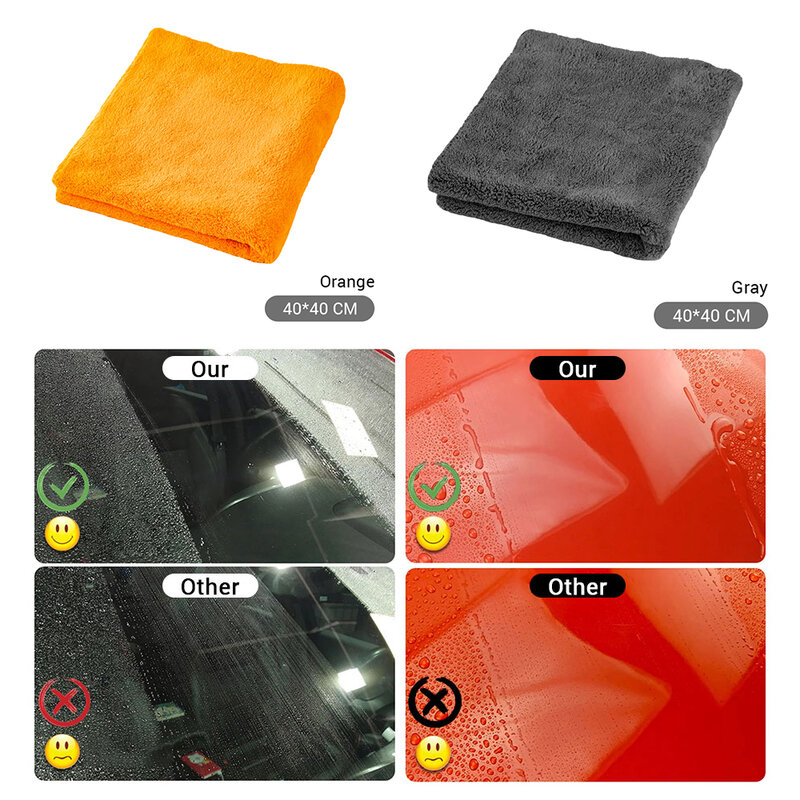 Chiffon en microfibre pour lavage de voiture, serviette de nettoyage et de séchage, 1200g/m2, 40x40cm, accessoires de voiture