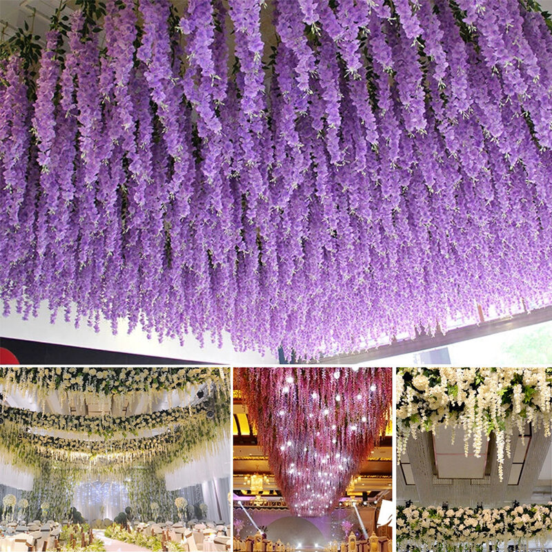12 pz glicine fiore artificiale Rattan ghirlanda arco matrimonio casa giardino ufficio decorazione ciondolo pianta decorazione della parete