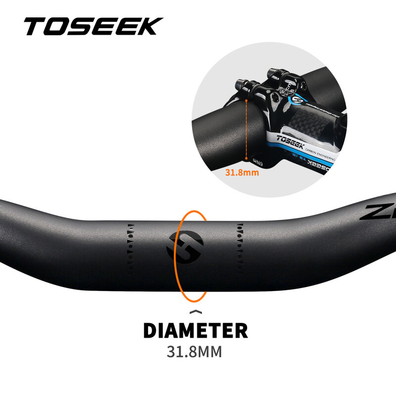 Guiador de carbono TOSEEK-ZF-ONE MTB para Mountain Bike, guidão Matt Black, acessórios de bicicleta, 31.8x580-720mm, 740mm, 760mm