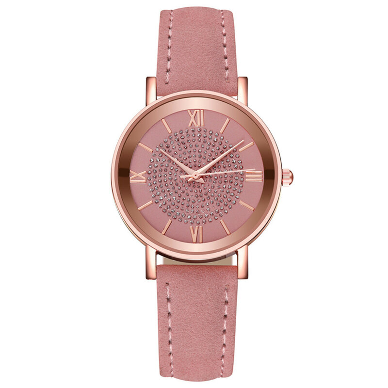 Relógio de pulso quartzo clássico feminino, relógios rosa feminino, losango fosco, pulseira de couro PU, casual, luxo, digital
