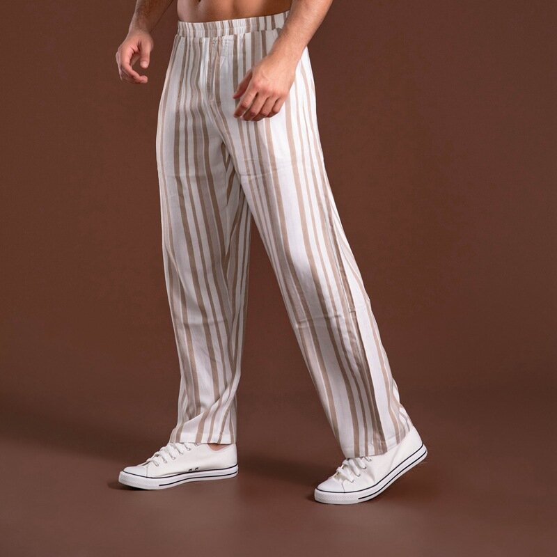 Men Striped Sleep Bottom Loosen Thin Large Size Fashion  Comfortable Homewear Casual Pants