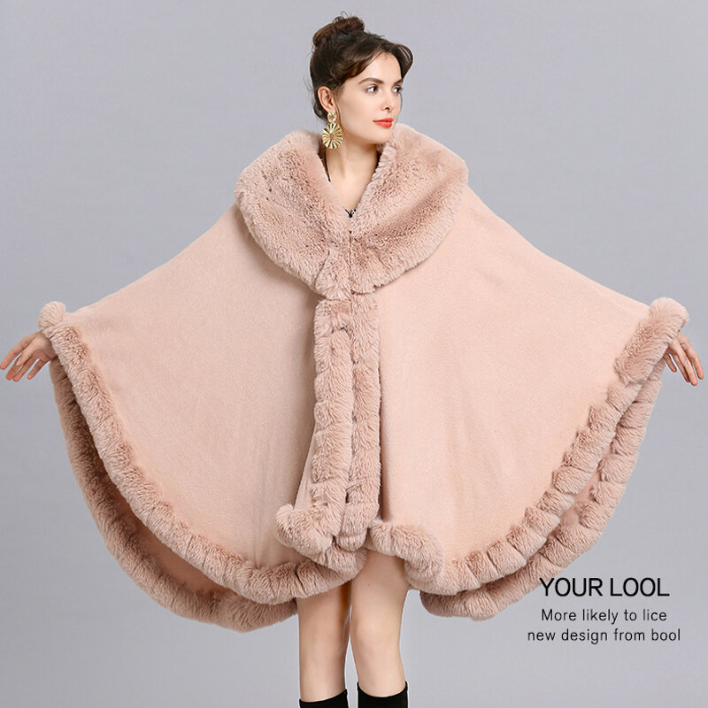 Abrigo de piel sintética de conejo para mujer, chal largo y elegante con solapa en V, abrigo de punto de piel, Parka, novedad de invierno, 2023