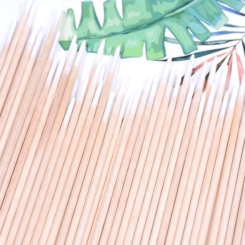 Grosir 100/ 300 buah Eyeline alis kayu kapas Swab Lip Gloss penyeka pembersih bambu tongkat ekstensi bulu mata aplikator