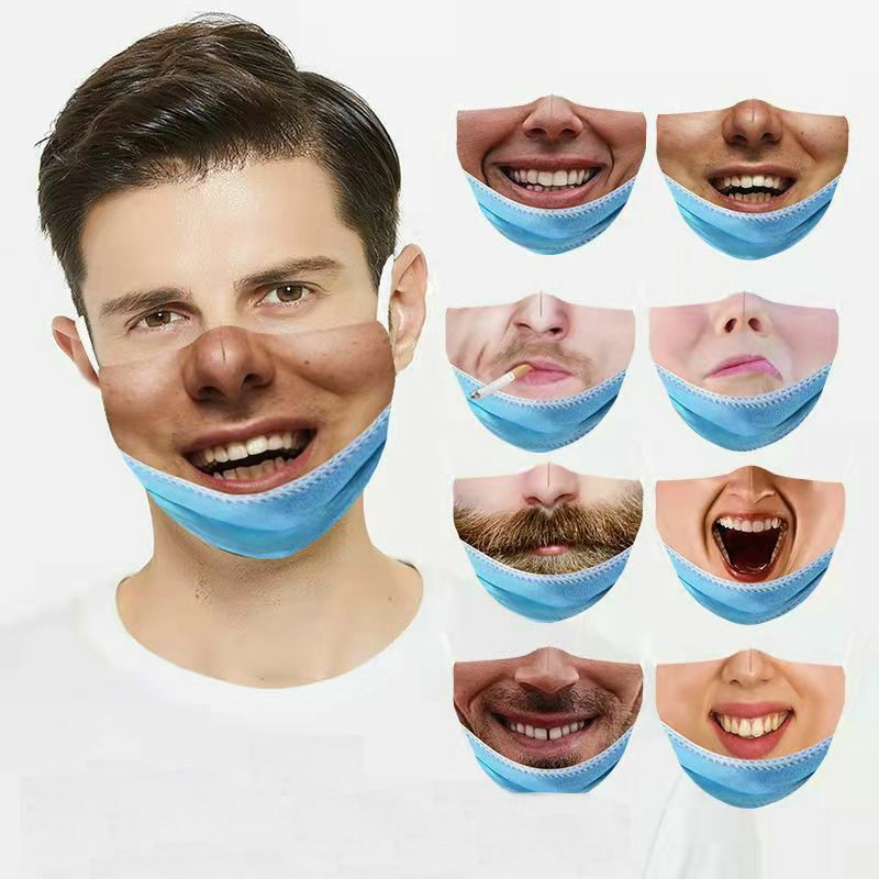 1pc Mask Simulation Face Pattern Funny Expression Parodies Creative Male 3D Personality Mask Protection Disposable Mask