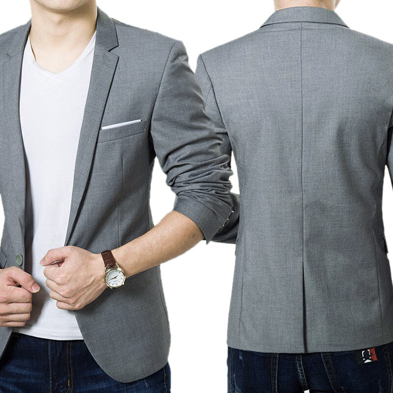 الرجال ضئيلة بدلة عمل رسمية معطف زر واحد التلبيب جيوب طويلة الأكمام معطف الرجال العلوي العمل ملابس زفاف