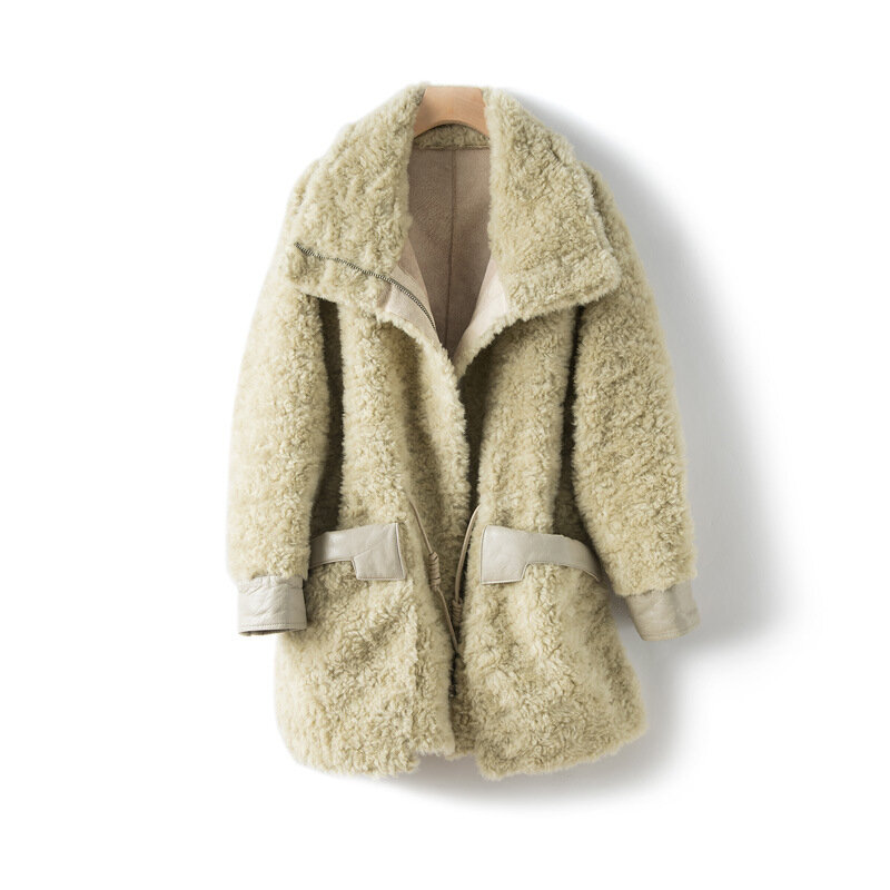 Casaco feminino para outono e inverno, roupas 2020 de tosquia de ovelha casaco de pele real 100% de lã, jaqueta feminina coreana de pele de ovelha, tops hylselo yy1957