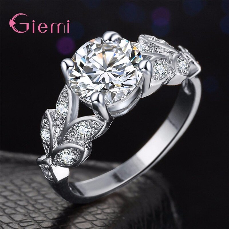 925 Sterling Silver Rings Vine Leaf Design Engagement Cubic Zircon Ring Fashion For Women Ladies Wedding Jewelry Gifts