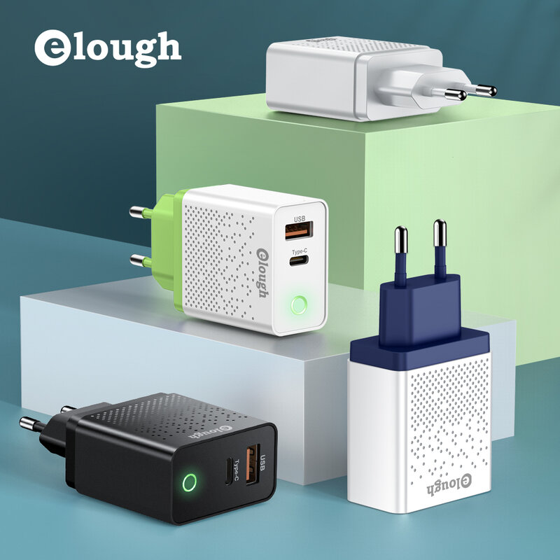 Elough Quick Charger 3.0 Usb Charger Voor Iphone 12 13 Xiaomi Poco X3 Led Digitale Display Snel Opladen 5 Usb muur Telefoon Oplader