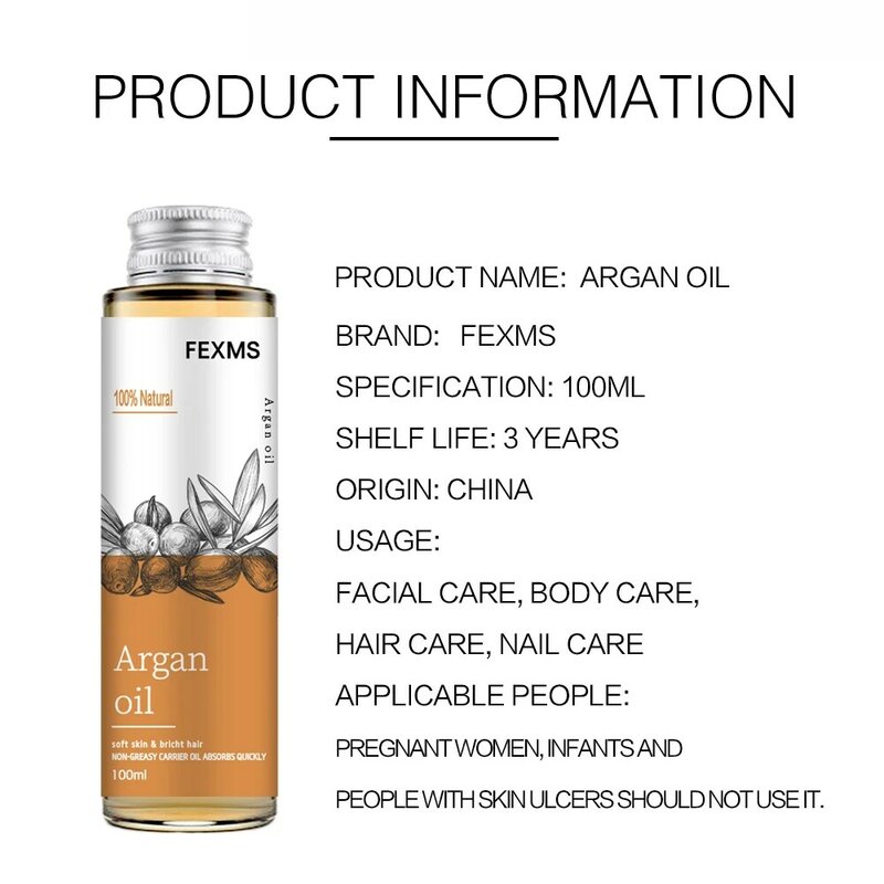 Naturalny olejek arganowy 100% czysty tłoczony na zimno Virgin klasy Premium dla suchej i uszkodzonej skóry, włosów, twarzy, ciała, skóry głowy i paznokci