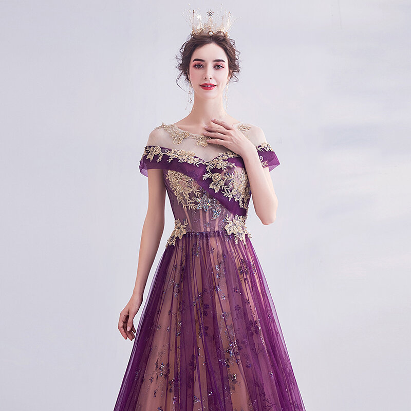 Abaya Jurken – robe de soirée longue à col rond, violet, paillettes scintillantes, vêtement de maternité de standing, dubaï