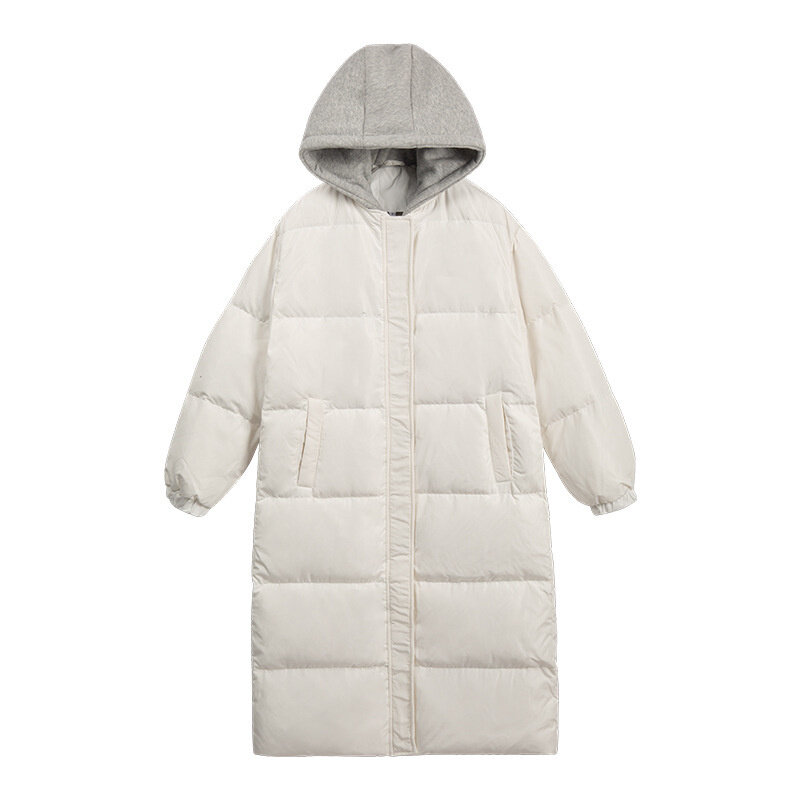 2022 novo inverno falso duas peças com capuz puffer jaquetas mulheres pato branco para baixo casaco feminino engrossar quente longo pão jaquetas casaco
