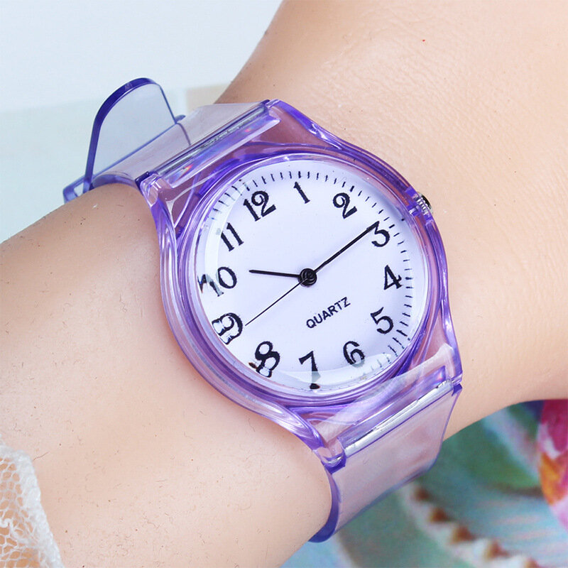 Uthai-子供用クォーツ時計,女の子と男の子用の透明なプラスチック製ブレスレット