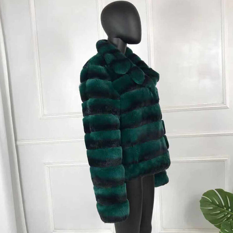 Abrigo de piel para mujer, chaqueta de piel de conejo Rex de alta calidad, abrigo cálido a la moda para Otoño e Invierno