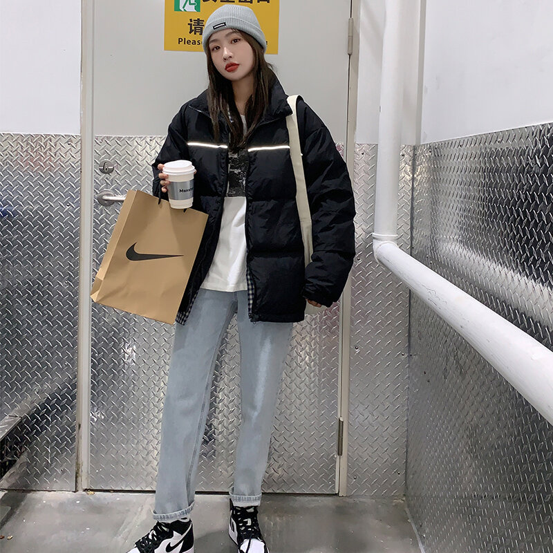 แฟชั่นลงฝ้ายแจ็คเก็ตผู้หญิงเสื้อกันหนาว2021ฤดูหนาวขนมปังเสื้อผ้าหญิงสั้น Outerwear สไตล์เกาหลีหลวมหนา Warm Parka Coat