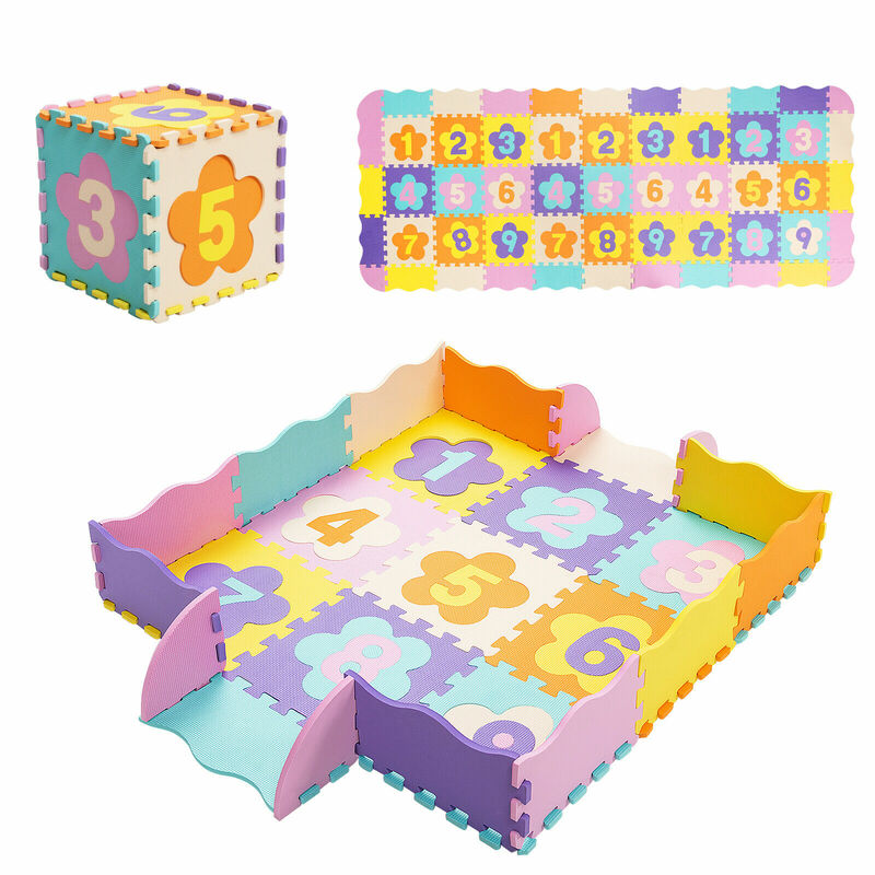 Babyjoy-alfombrilla de juego entrelazada de espuma para bebé, con valla y números desmontables, 75 piezas