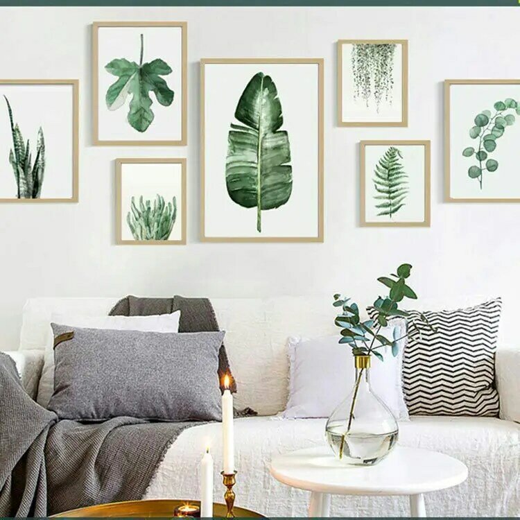 Monstera Deliciosa 잎 벽 아트 캔버스 회화 녹색 스타일 식물 북유럽 포스터 및 인쇄 그림 현대 홈 인테리어