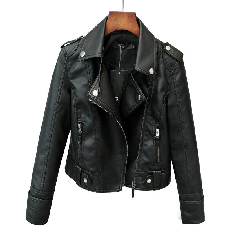Jaqueta de couro sintético feminina, casaco solto clássico motoqueiro primavera outono plus size