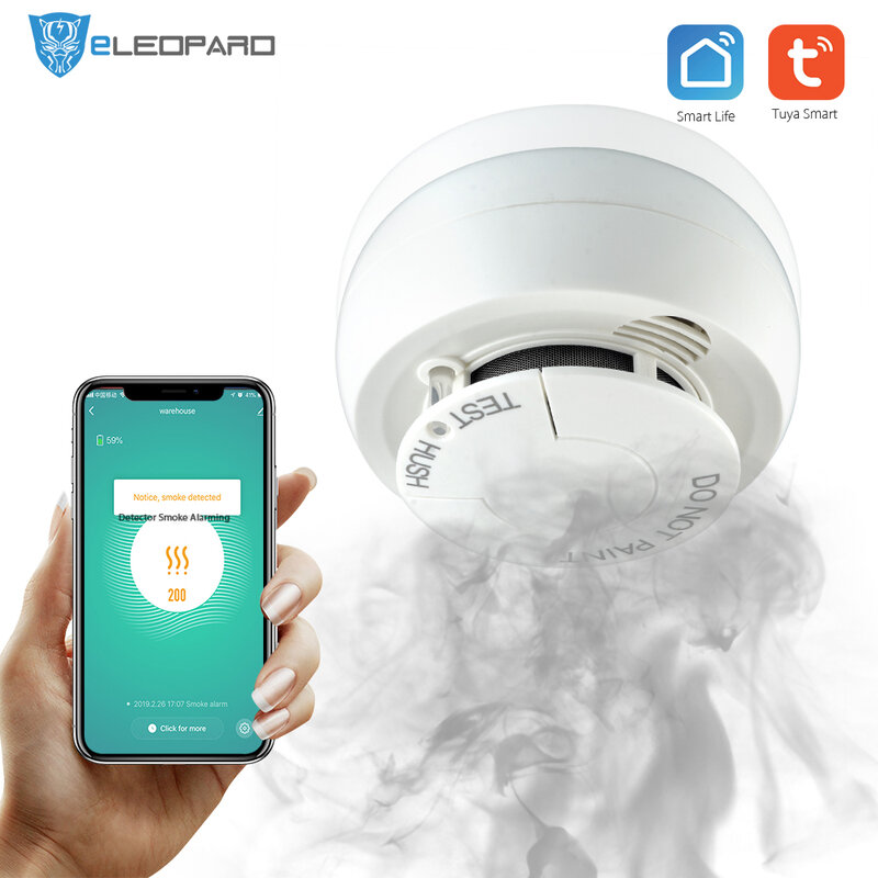 ELEOPARD Wifi detektor dymu alarm przeciwpożarowy czujnik dymu bardzo czuły alarm przeciwpożarowy system dla inteligentnego życia