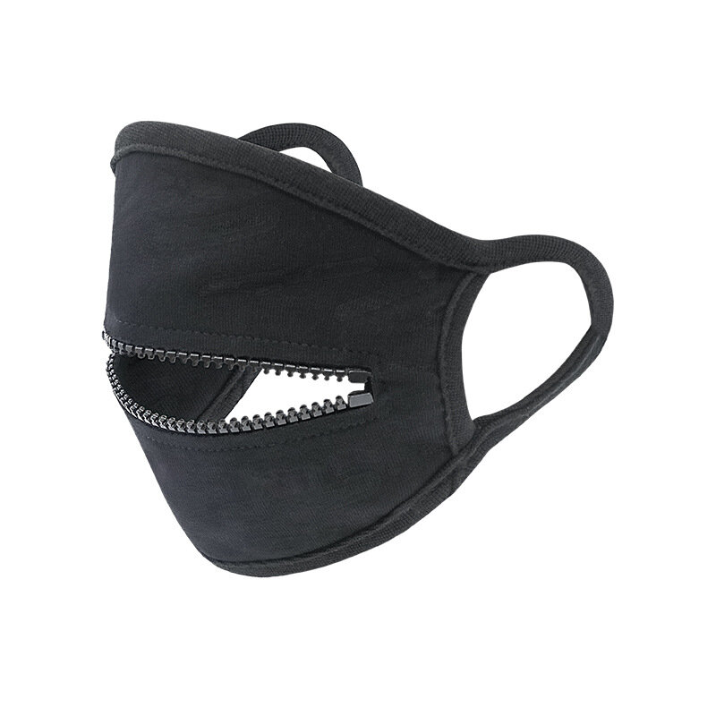 Masker Mulut Katun Hitam Mode dengan Ritsleting Dewasa Uniseks Katun Masker Minum untuk Halloween Cosplay Bersepeda Kamp Presbyopic