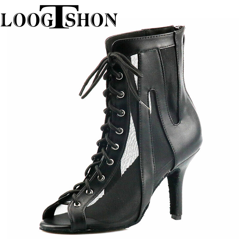 Special Edition Black Leather Mesh Dance Ankle Boots, Carbon Chrome Cord and Zips, Extremely Comfortable Shock Resistant Footbed