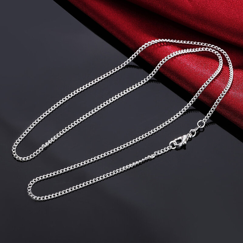 DOTEFFIL 925 Sterling Silver 16/18/20/22/24/26/28/30 Inch 2mm Side Chain Necklace For Women Man Fashion Wedding Charm Jewelry