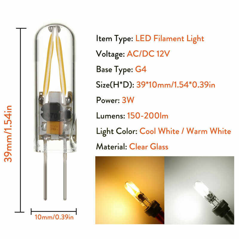 Mini lâmpada de filamento de led, lâmpada cob g4 de 3w ac/dc 12v substitui lâmpadas halógenas de vidro transparente para geladeira doméstica e congelador