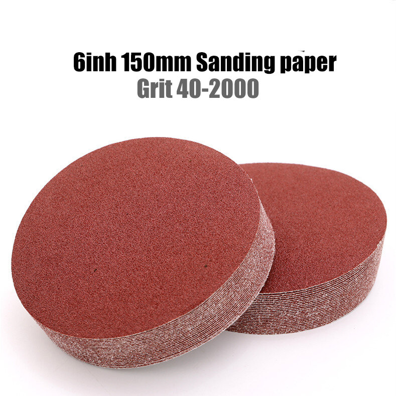 Discos de papel de lijado de arena, 6 pulgadas, 150mm, 40-2000, hoja de lija redonda de disco, 10 uds.
