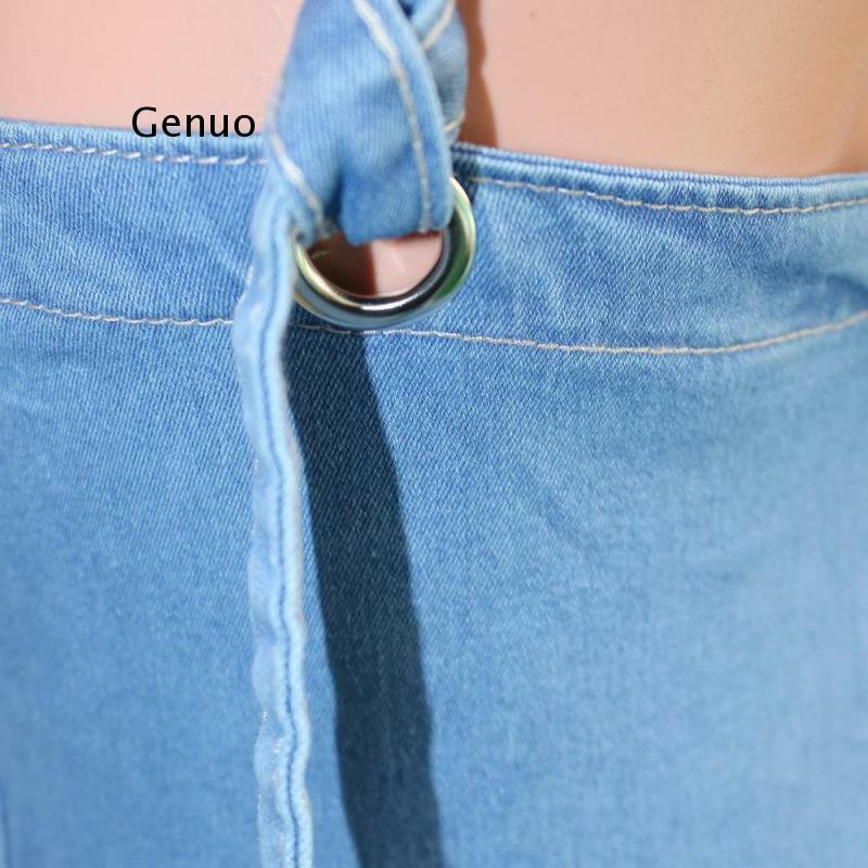 Macacão feminino liso jeans, peça macacão feminino com bolsos casual casual sexy