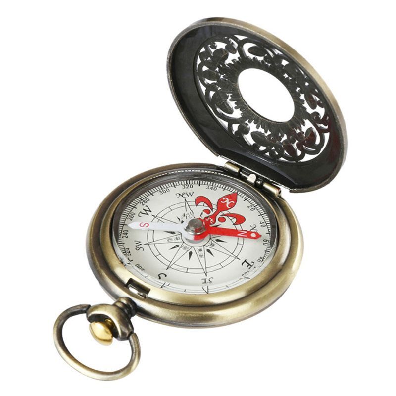 Jam Saku Kompas Perunggu Antik Desain Luar Ruangan Navigasi Hiking Hadiah Anak Kompas Portabel Logam Retro
