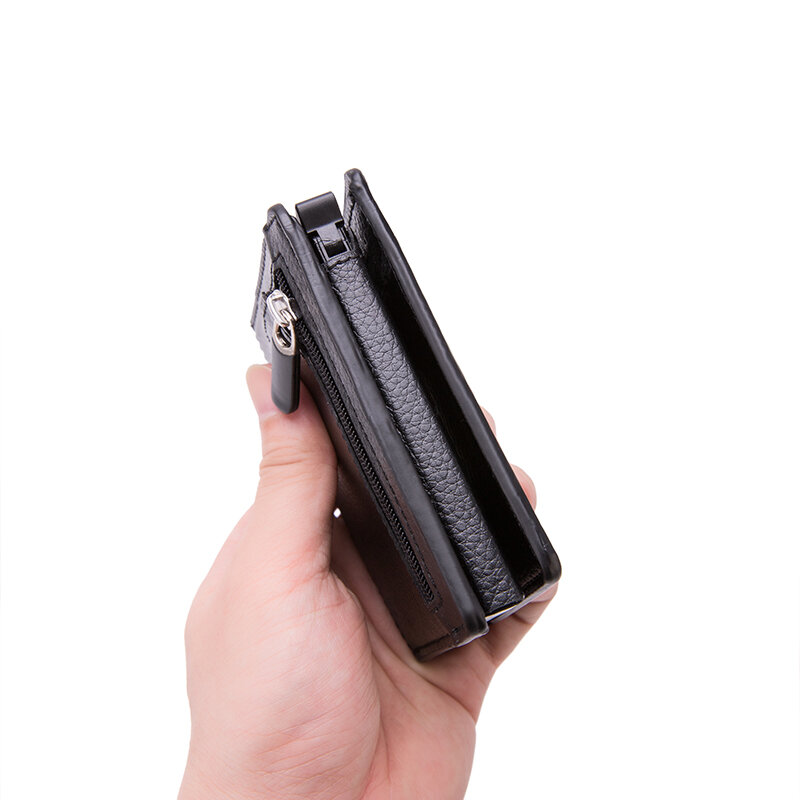 Coinpurse metal negócio bloqueio titular do cartão 2021 rfid carteira de alumínio protetor seguro couro macio fino caso cartão viagem carteira