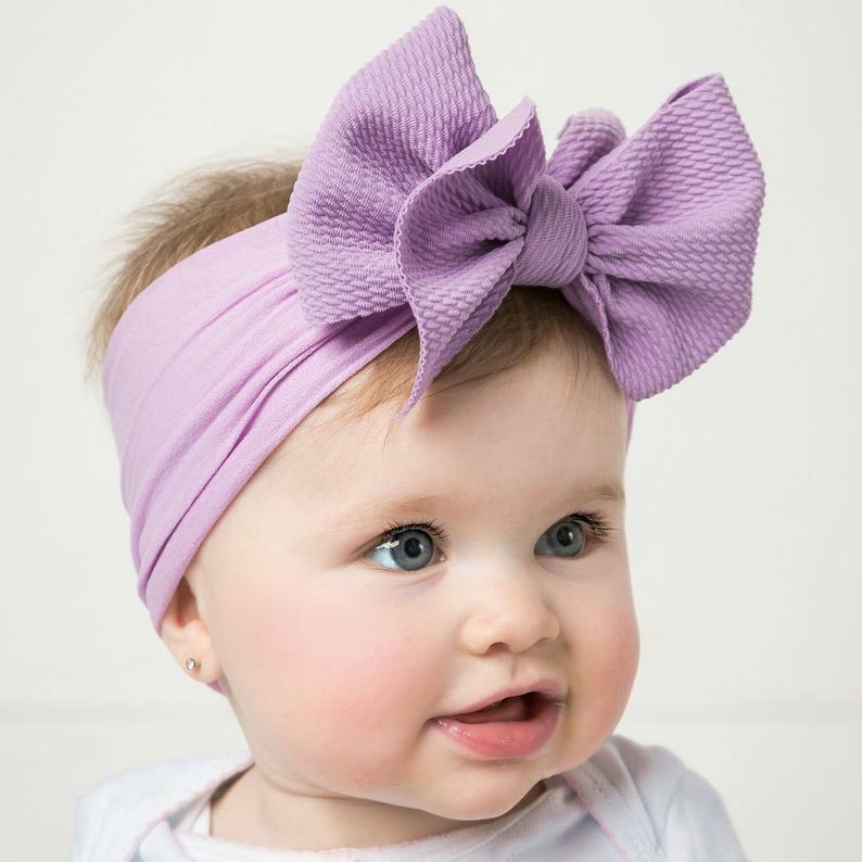 Tiara com nó grande de nylon, faixa de cabelo sólida para bebês meninas, turbante, acessórios feitos à mão