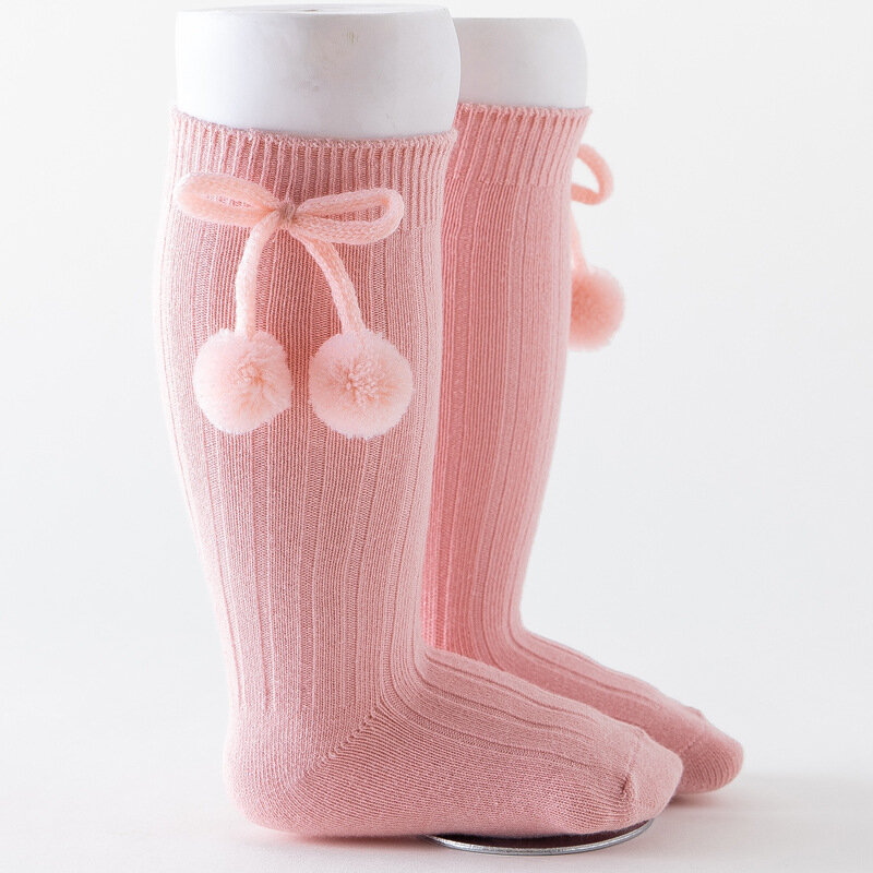 Baby Meisjes Cherry Bal Knie Hoge Sokken Peuter Buis Britse Stijl Prinses Sokken Voor Pasgeboren Gebreide Sok Been Warmer 0-4 Jaar