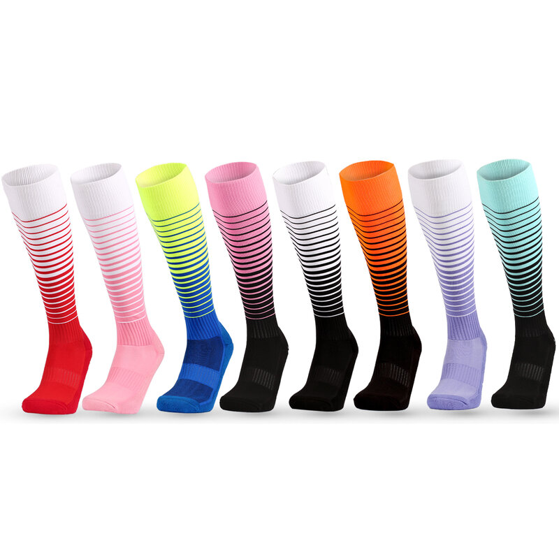 Calcetines de fútbol con degradado de Color, de 7 colores medias de compresión, parte inferior de toalla, calcetines de fútbol gruesos pegados, calcetines deportivos Unisex, Invierno