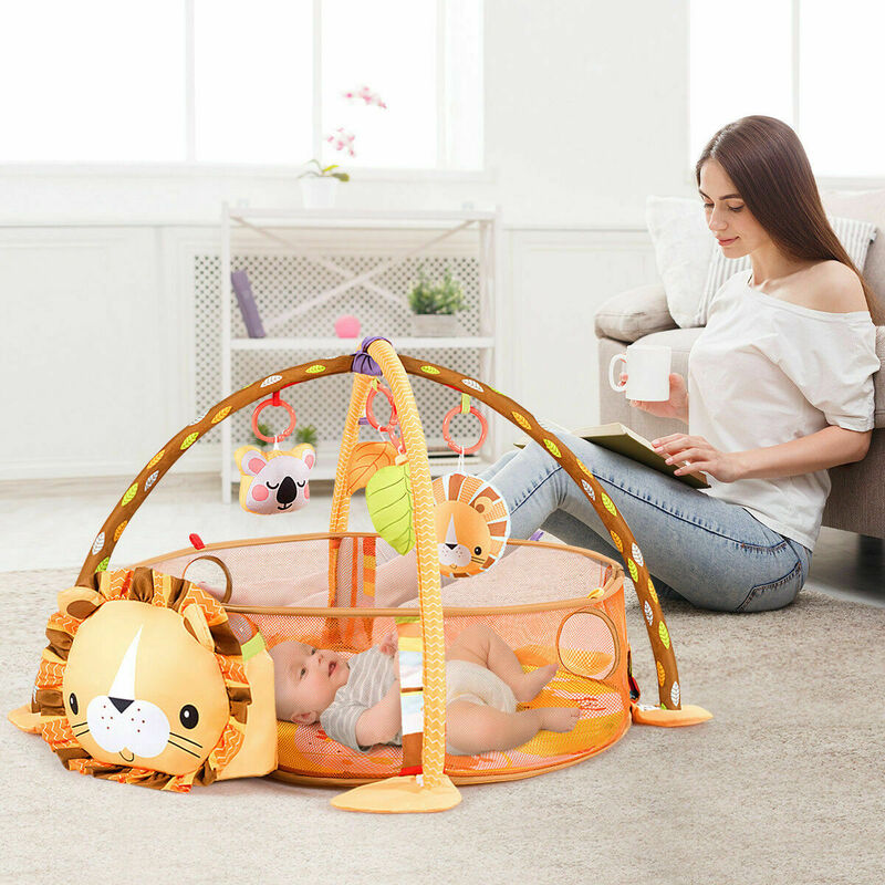3 in 1 Cartoon Lion Baby Infant Activity Gym Play Mat w Hanging Toys Ocean Ball BB4892