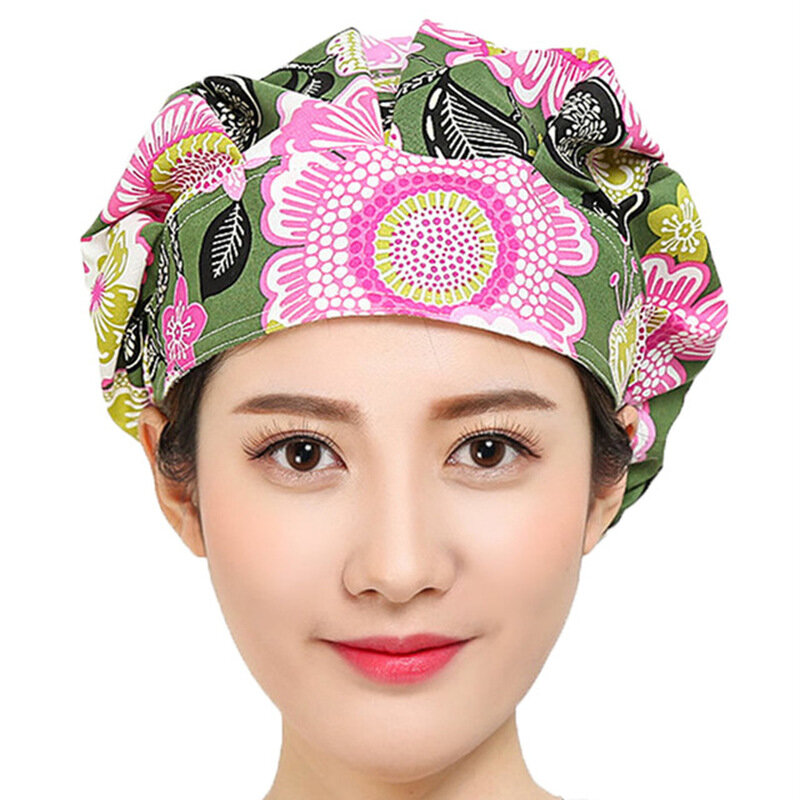 Tẩy Tế Bào Chết Mũ Lưỡi Trai Nữ Tóc Bao Da In Hoa Có Thể Điều Chỉnh Mồ Hôi Size Bouffant Nón Cotton Nón Mặc Công Sở
