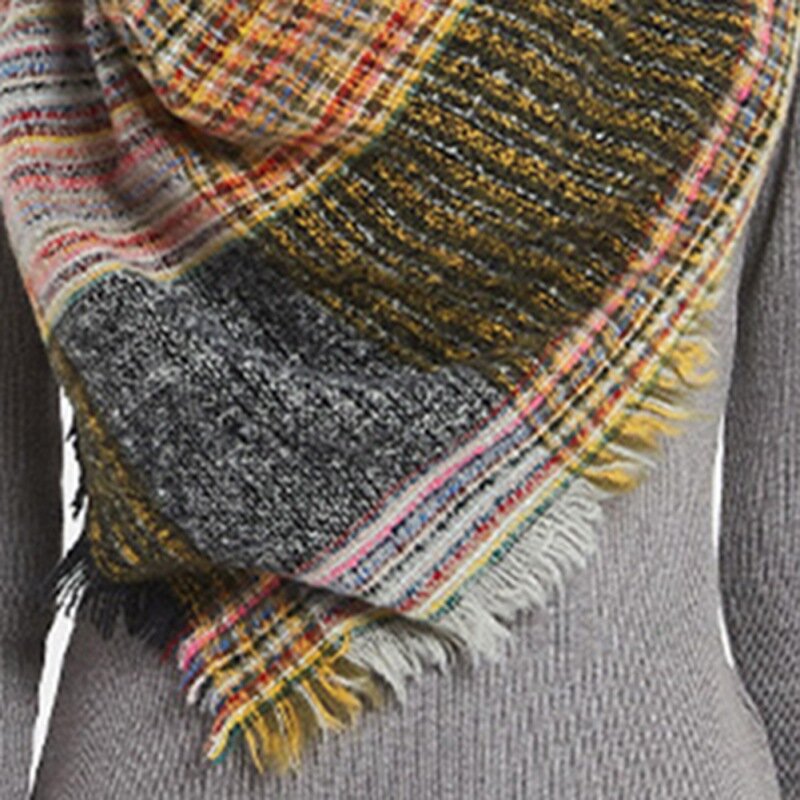 Осенне-зимний модный женский хлопковый Повседневный зимний треугольный шарф в шотландскую клетку