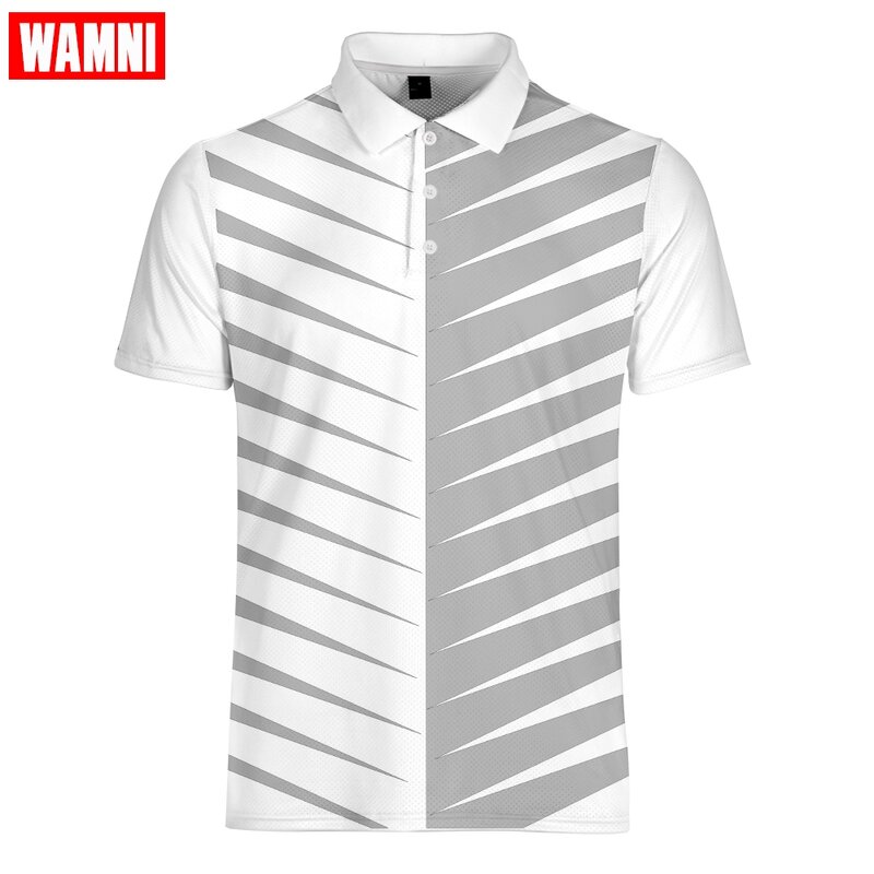 WAMNI marca 3D Polo camisa deporte secado rápido tenis camisa suelta Harajuku raya Casual Bodybuilding masculino transpirable camisa blanca